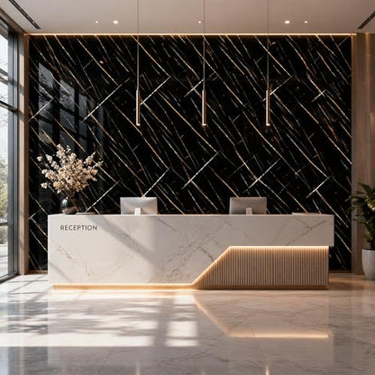 Black Gold Marble Peel and Stick Wallpaper, 47.2 x 394 in - color: Black Gold Marble, size: 47.2" x 394"