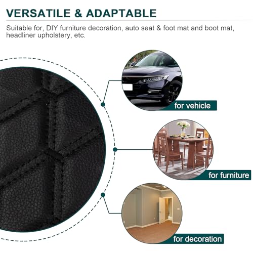 Vinyl Faux Leather Quilted Fabric With 0.27"Foam Backed,Black(Black Thread) - color: Black(black Thread), size: Style-B
