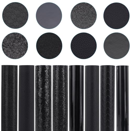 8 Pack 12.99 x 7.87 Inch Mixed Chunky PU Leather Glitter Leatherette for Bow Earring 8 Styles Black Series Metallic Faux Leather Sheets Solid Shiny Vinyl Fabric Roll for DIY Crafts Sewing - color: Black 2