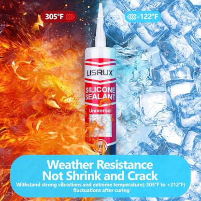 LISRUX Supreme Silicone Caulk for Kitchen & Bathroom, White, 10 fl oz Cartridge, 1 Pack - 100% Waterproof Silicone Sealant, Stronger Adhesion, Shrink & Crack Proof - size: 1P