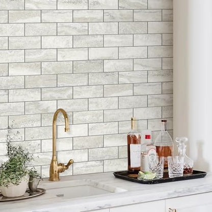 STICKGOO 10-Sheet Peel and Stick Backsplash on Subway Tile, Beige - color: Beige Mixed Light Grey
