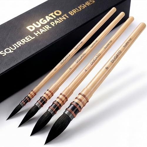 DUGATO Squirrel Hair Watercolor Paint Brushes, Mop Round Tip Brush, 4-Piece - color: 4 Brushes - Set