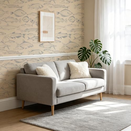 Peel and Stick Wallpaper, Light Blue Line Art Fish Pattern, 236in x 17.7in, Waterproof Vinyl, Removable Reusable, Eco-Friendly, for Bedroom Living Room Rental Apartment - color: Green03, size: 17.7" x 236.2"