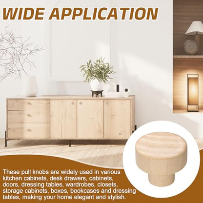 uxcell 8Pcs Round Wood Drawer Knob, 1.18" Diameter Flat Head Dresser Knobs Solid Wooden Knobs with Screws for Furniture Drawer Wardrobe Cupboard - size: 1.18"