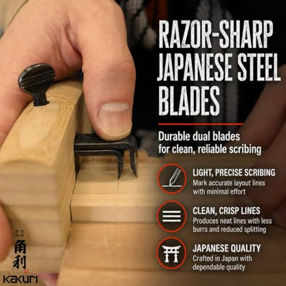 KAKURI Wood Marking Gauge Double Blade 3.5", KEBIKI Japanese Scribe Tool
