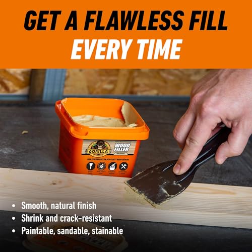 Gorilla All Purpose Wood Filler, Natural Finish, 16 Ounce Tub (Pack of 4) - Water Resistant for Indoor or Outdoor Projects and Repairs - size: 16 oz Tub (4-Pack)