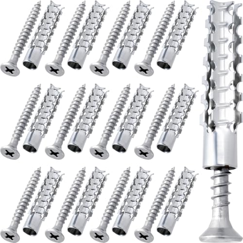 80 Pcs M6 Tree Shaped Steel Hollow Wall Anchor with Screws, Loose Hinge Hole Repair Kits, Metal Expansion Screws for Concrete, Drywall Anchors, Drywall Anchor Kit (0.24''×1.38'', Silver)