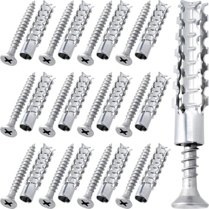 80 Pcs M6 Tree Shaped Steel Hollow Wall Anchor with Screws, Loose Hinge Hole Repair Kits, Metal Expansion Screws for Concrete, Drywall Anchors, Drywall Anchor Kit (0.24''×1.38'', Silver)