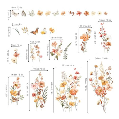 decalmile Boho Flower Garden Floral Butterflies Wall Decals Stickers - color: Wildflower