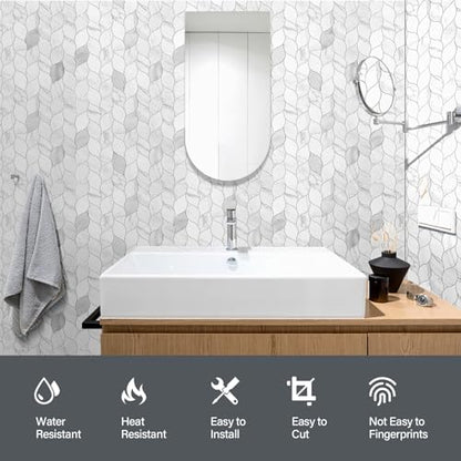 Tilingview 10-Sheet Peel and Stick Backsplash Tile for Kitchen, Self-Adhesive Mosaic Leaf Shape PVC Mixed Metal Wall Tile with Gaps (Leaf Gaps Marble) - color: Leaf Gaps Marble