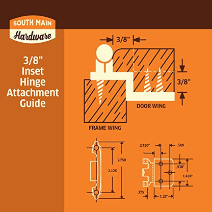 Satin Nickel 3/8-in. Inset Hinge (10-pairs) - color: Satin Nickel, size: 3/8" Inset, 10-Pack