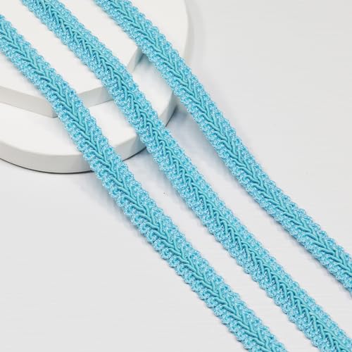 Sky Blue Gimp Braid Trim 12Yards 12mm/0.47inch Fabric Decorative Webbing for All Kinds of Sewn Garments, Curtains,Lampshade, Sofa DIY Sewing and Crafting (Sky Blue-12mm) - color: Sky Blue-12mm, size: 12mm