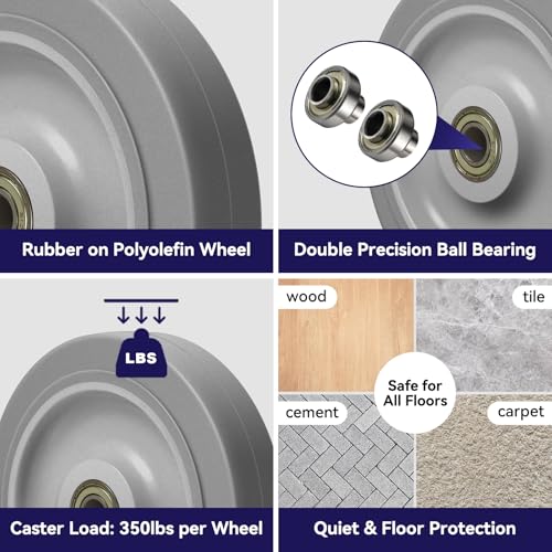 5'' Caster Wheels, Non-Marking Rubber Wheels for Cart Furniture, Set of 4 Industrial Wheel with 1400lbs Capacity (4 Wheel) - style: 5 inch Wheel