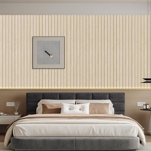 Arthome Peel and Stick Slat Wall Panels 15.7 "x240,Self-Adhesive PVC Wood Grain Wallpaper Panel,3D Thick Faux Soundproof Backsplash Accent Wall Tile for Walls & Furniture (Beige- Coverage 26 Sq.ft) - color: Beige, size: 15.7" x 240"