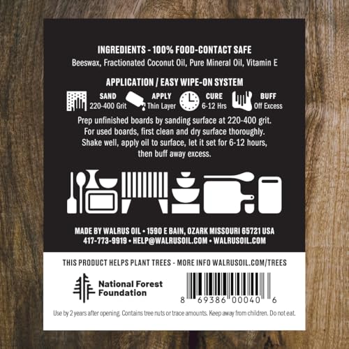 WALRUS OIL - Cutting Board Oil and Wood Butcher Block Oil, 8 oz Bottle, FDA Food-Contact Safe - size: 8 oz (1/2 pint)