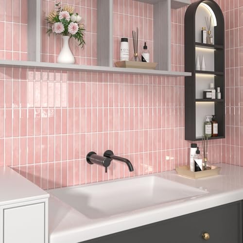 Peel and Stick Backsplash Tile for Kitchen, 10 Sheets, 11.42''x9'' - color: Pink