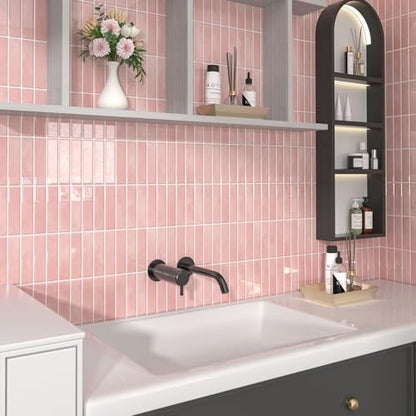 Peel and Stick Backsplash Tile for Kitchen, 10 Sheets, 11.42''x9'' - color: Pink
