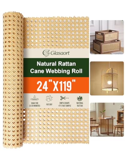 Glasaort 24" x 119" Natural Cane Webbing Roll, Durable Caning Material - size: 24" x 10FT