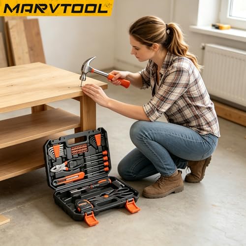 57 Piece Basic Tool Set, Home Repair Hand Tool Kit, General Household Tool Box, Portable Toolbox with Storage Case for Homeowner, DIY, Handyman, Women, Men - size: 57PCS