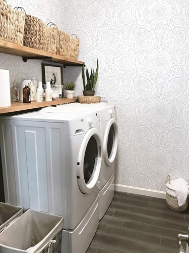 Floral Peel and Stick Wallpaper Boho Grey and White Contact Paper - color: Gray, size: 17.3" x 196"