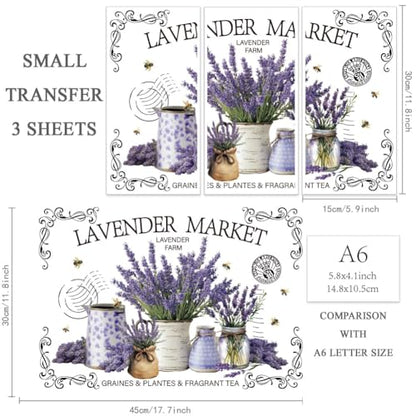OLYCRAFT 3pcs/Set Lavender Bee Rub on Transfers for Furniture and Crafts 6x12 Inch Lavender Market Furniture Decals Purple Flower Transfer Stickers Rub on Decals for Wood Furnitures Home Decor - style: Lavender
