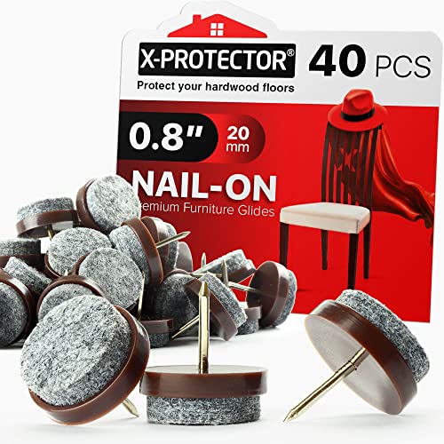 Nail-on Felt Pads X-PROTECTOR 40 PCS - 0.8" Felt Furniture Pads - color: Grey, size: 0.8" (20mm)