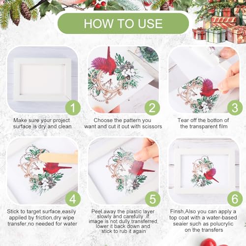 Lincia 10 Sheets Christmas Rub on Transfers for Crafts, Vintage Furniture - style: Vintage Furniture
