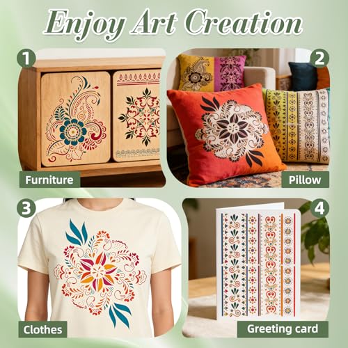 Mandala Stencils for Crafts Reusable 12Pcs Stencils(11.4X8.2 Inch) - color: Mandala