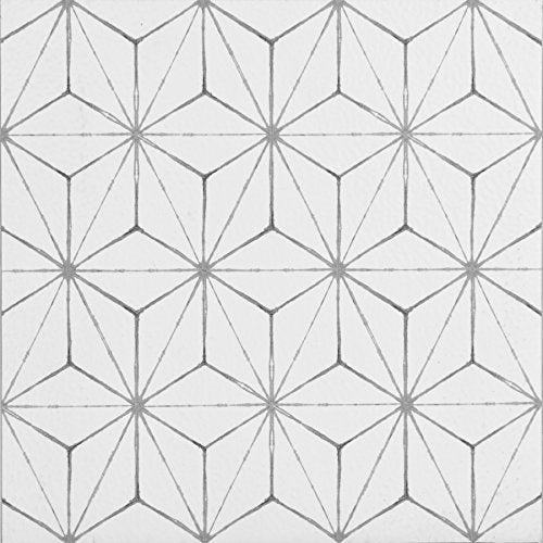 FloorPops Kikko White/Off-White Peel and Stick Floor Tiles - size: 60"L x 24"W x 0.06"T