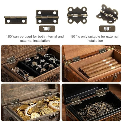 72 Sets Retro Jewelry Box Hinges and Latches with Matching Screws Kit, Small Bronze Brass Latch Hinges for Wooden Jewelry Box and Decorative Cabinet(Catch*24 + Hinges*48)