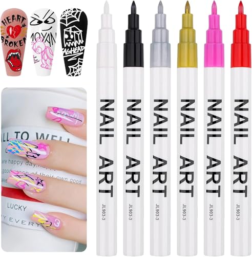 Kalolary Nail Art Pens Set 6 Color 3D Nail Art Makers - color: 6 Color