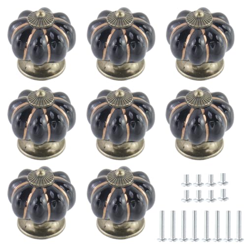 Geesatis Black Ceramic Drawer Pulls,Pumpkin Shape Cabinet Knobs,1.3" - color: Black