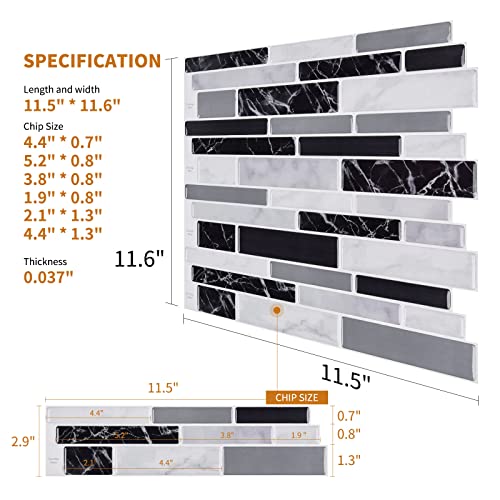 WOWSTAR 10-Sheet Peel and Stick Backsplash Tile for Kitchen Wall, Back Splash Stick On Tiles for Kitchen (12"x 12", Black Marble) - color: Black