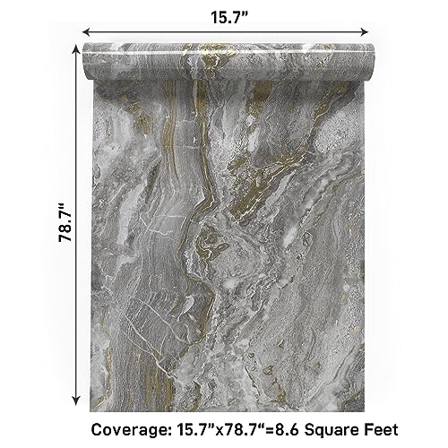 VaryPaper 15.7''x78.7'' Glossy Marble Countertop Contact Paper Waterproof Marble Wallpaper Peel and Stick Counter Top Covers Removable Self Adhesive Granite Vinyl Wrap for Kitchen Cabinets Desk Table - color: Glossy-Grey Gold, size: 15.7" x 78.7"