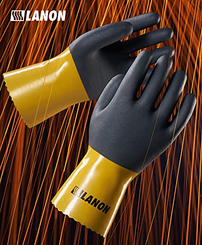 LANON 3 Pairs PVC Chemical Resistant Gloves,Cotton Liner,XXLarge - size: 2X-Large (Pack of 3)
