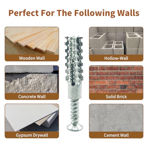 60 Packs Heavy Duty Hollow Wall Anchors with Screws, Loose Hinge and Stripped Hole Repair Kits (8x38mm,Silver)