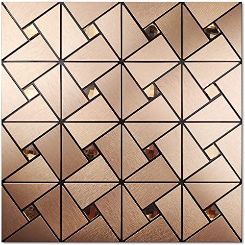Vamos Tile Rosegold Mixed Glass Peel and Stick Backsplash Tile - color: RoseGold