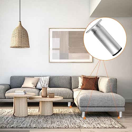 TOVOT 8PCS 4" Round Furniture Legs Aluminium Alloy Couch Legs Heavy-Duty Metal Feet for Furniture Cabinet Sofa (Silver)