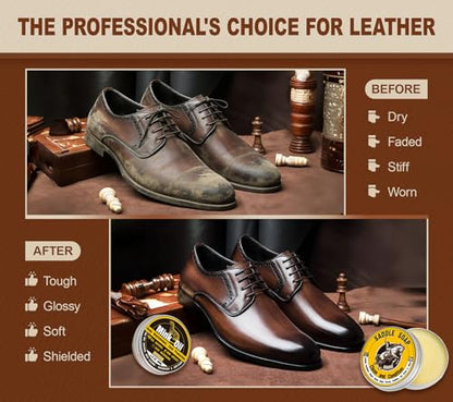 Leather Boot Care Kit, Mink Oil & Saddle Soap for Leather Cleaning & Leather Boots, 6-in-1 Leather Shoe Care Kit