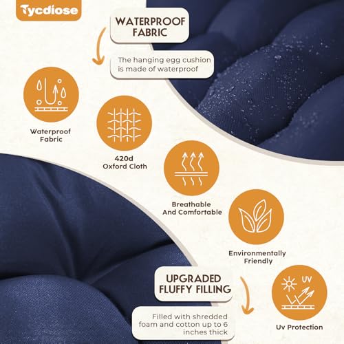 Egg Chair Cushion Replacement, Waterproof Outdoor Hanging Egg Swing Chair Cushions Pads, U-Shaped Thickened Cushions for Hanging Eggs Chair with Ties, 47x33x7 Inches (Blue) - color: Blue