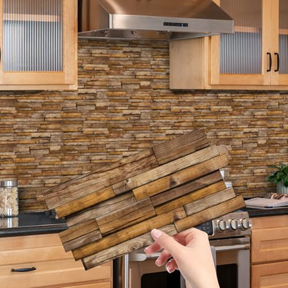 Wood Grain Peel and Stick Backsplash Tile 9.68x4.72 inch 24Pcs - color: Hzw-xy-htp-109