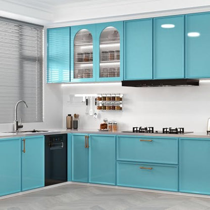 Wallercity Glossy Blue Contact Paper Shiny Light Blue Peel and Stick Wallpaper for Bedroom Bathroom Self Adhesive Stick on Kitchen Countertops Cabinets Wall Paper Vinyl Shelf Liner Film 15.8''x315'' - color: Light Blue, size: 15.8"W x 315"L