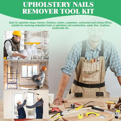 6 Pcs Upholstery Remove & Install Tools Kit Contains Rubber Mallet Hammer with 2PCS Replacement Head, Nail Tack Remover, Staple Tack Lifter and Removal Pliers for Furniture Floor Jewelry