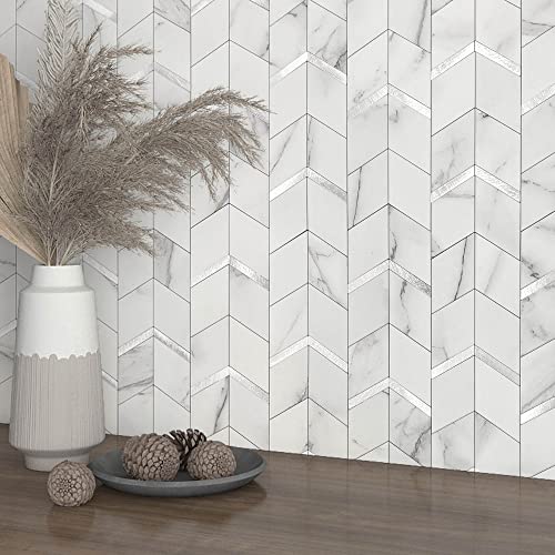 Kitchen Peel and Stick Backsplash Tiles Diamond White Silver 5pcs - color: White Silver, size: 5sheets