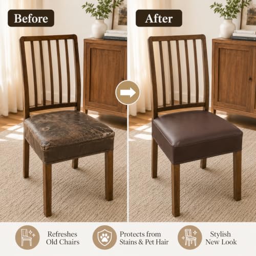 NILUOH Waterproof Seat Covers for Dining Room Chairs, 2 Pack Coffee, Large - color: Pu-coffee, size: 2 Pcs-X Large