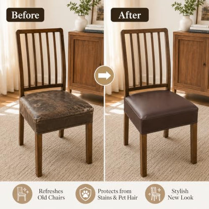 NILUOH Waterproof Seat Covers for Dining Room Chairs, 2 Pack Coffee, Large - color: Pu-coffee, size: 2 Pcs-X Large