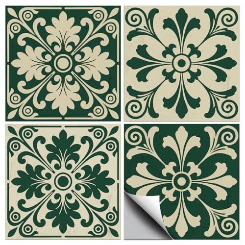36 Pcs 4 Styles Retro Bohemian Patten Tile Sticker Green Patten Wall Tile Stickers Waterproof Self Adhesive Stick on Decals for Kitchen Bathroom Wall Art 4×4 Inch - color: Colorful