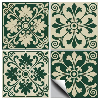 36 Pcs 4 Styles Retro Bohemian Patten Tile Sticker Green Patten Wall Tile Stickers Waterproof Self Adhesive Stick on Decals for Kitchen Bathroom Wall Art 4×4 Inch - color: Colorful