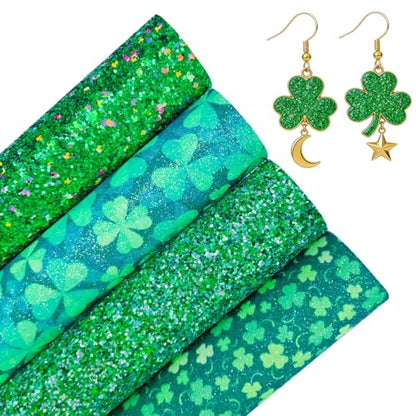 St Patrick's Day Faux Leather Sheets 8 x 12 Inch, Green Shamrock Printed Glitter Fabric for Bows and Crafts (Green Shamrock) - color: Green Shamrock