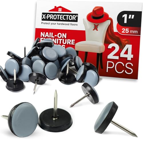 Chair Glides X-Protector –1" Furniture Glides 24 pc – Nail-on Chair Sliders - size: 1" 24 PCS Grey
